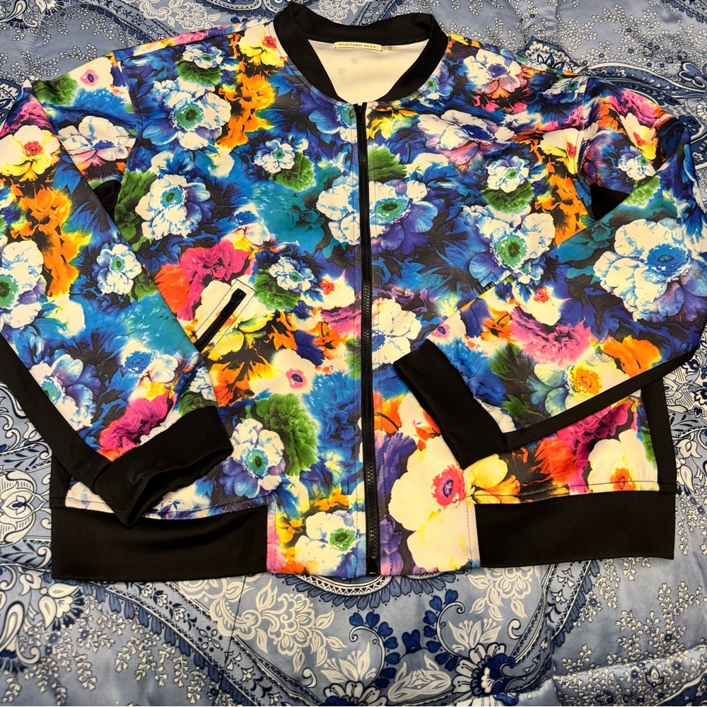 FLORAL STRETCH BOMBER WOMEN'S JACKET SIZE L